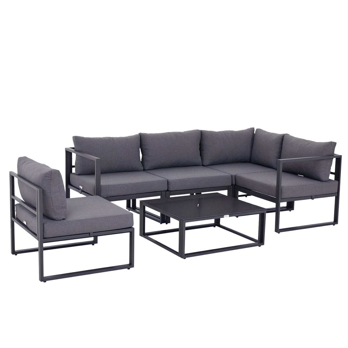 6-tlg. Gartengarnitur Gartenset Gartensofaset Sitzgruppe Gartenm?bel Alu+ Polyester + Hartglas Grau 4 x Sessel 1 x Ecksofa 1 x Beistelltisch Kissen f¨¹r 4¨C5 Personen