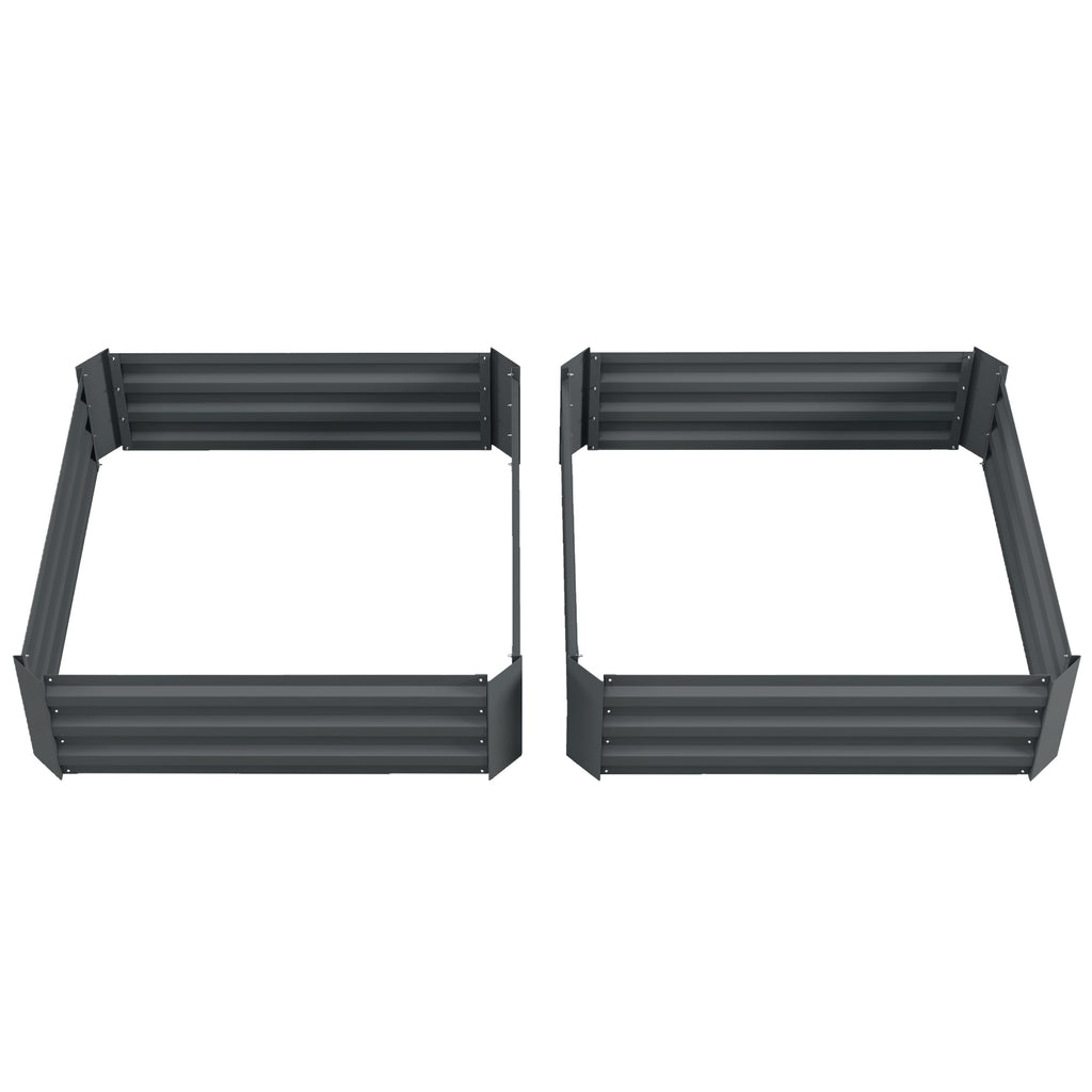 Set of 2 291L Raised Garden Bed, Elevated Galvanised Planter Box for Flowers, Herbs, 100x100x30cm, Dark Grey