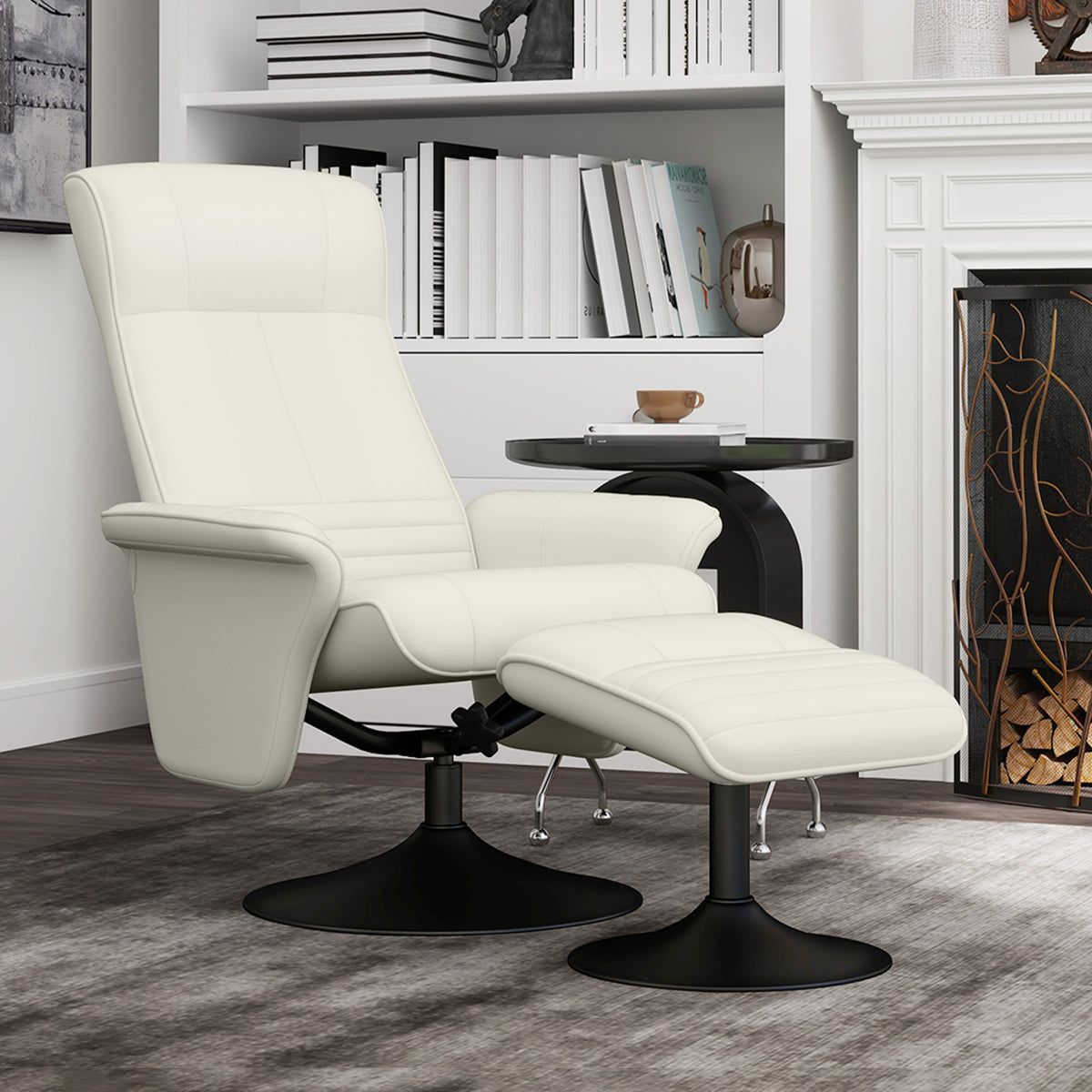 Relaxsessel, Fernsehsessel mit Hocker, drehbar, ergonomisch, Mikrofasertuchoptik, bis 150 kg, Cremeweiß