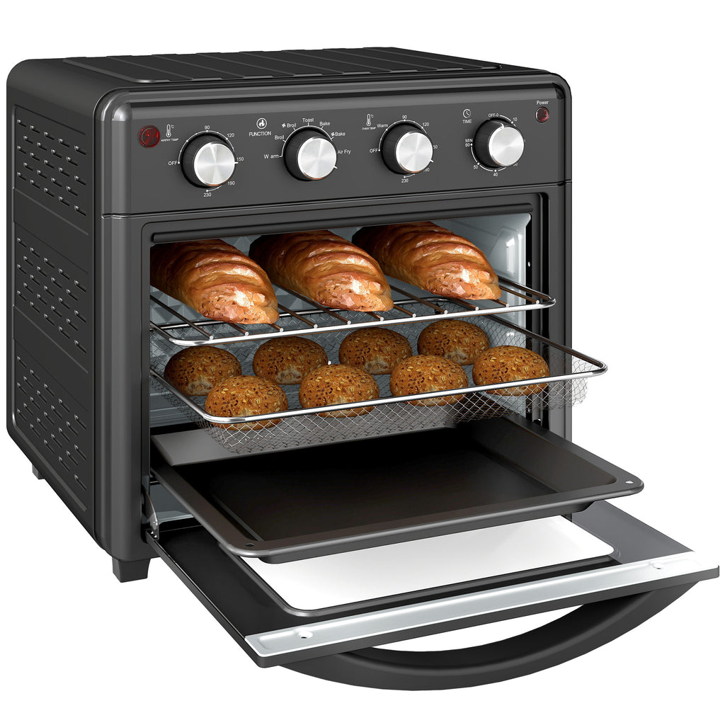 Minibackofen, Heißluftfritteuse, 90-230° C, 7 Programme, Zubehör, Schwarz