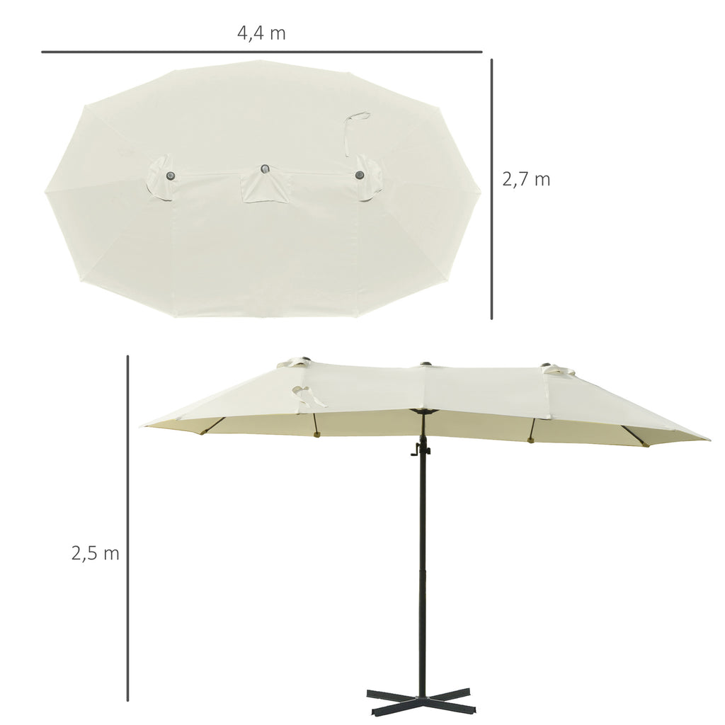  Sonnenschirm Doppelsonnenschirm Oval 445x260cm Ampelschirm mit Kurbel Schirmständer Gartenschirm Kurbelschirm, Marktschirm für Garten Cremeweiß