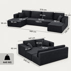 Modulares U-Sofa mit 2 Chaiselongues, Cord-Schlafsofa mit hochdichtem Schaumstoff und Federpolsterung, Dunkelgrau