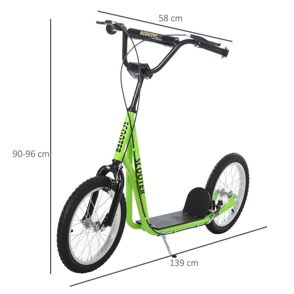 Scooter für Kinder Kinderroller Tretroller mit verstellbarem Lenker, großen Rädern und Handbremse Kickscooter 16 Zoll Cityroller für Jungen und Mädchen ab 5 Jahre Metall Grün