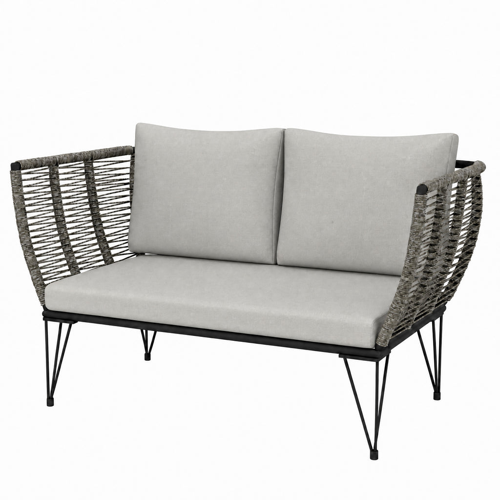 Gartensofa mit Kissen 2-Sitzer Sofa Outdoor Balkon Sofa Rattansofa Polyrattan Gartenmöbel 123 x 67 x 72 cm Hellgrau