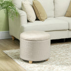 Runder Sitzhocker mit Stauraum, Deckel und Holzbeinen, Fu?hocker f¨¹r Wohnzimmer, Flur, Schlafzimmer, Cremewei?