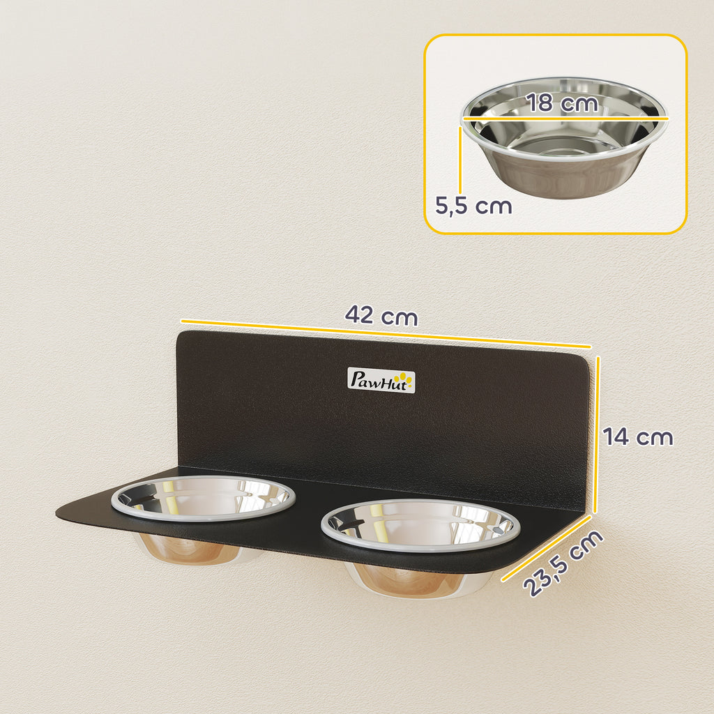 Wall Mount Dog Bowls, Adjustable Height Raised Dog Feeding Station with 2 Stainless Steel Bowls, 10kg Capacity, Black