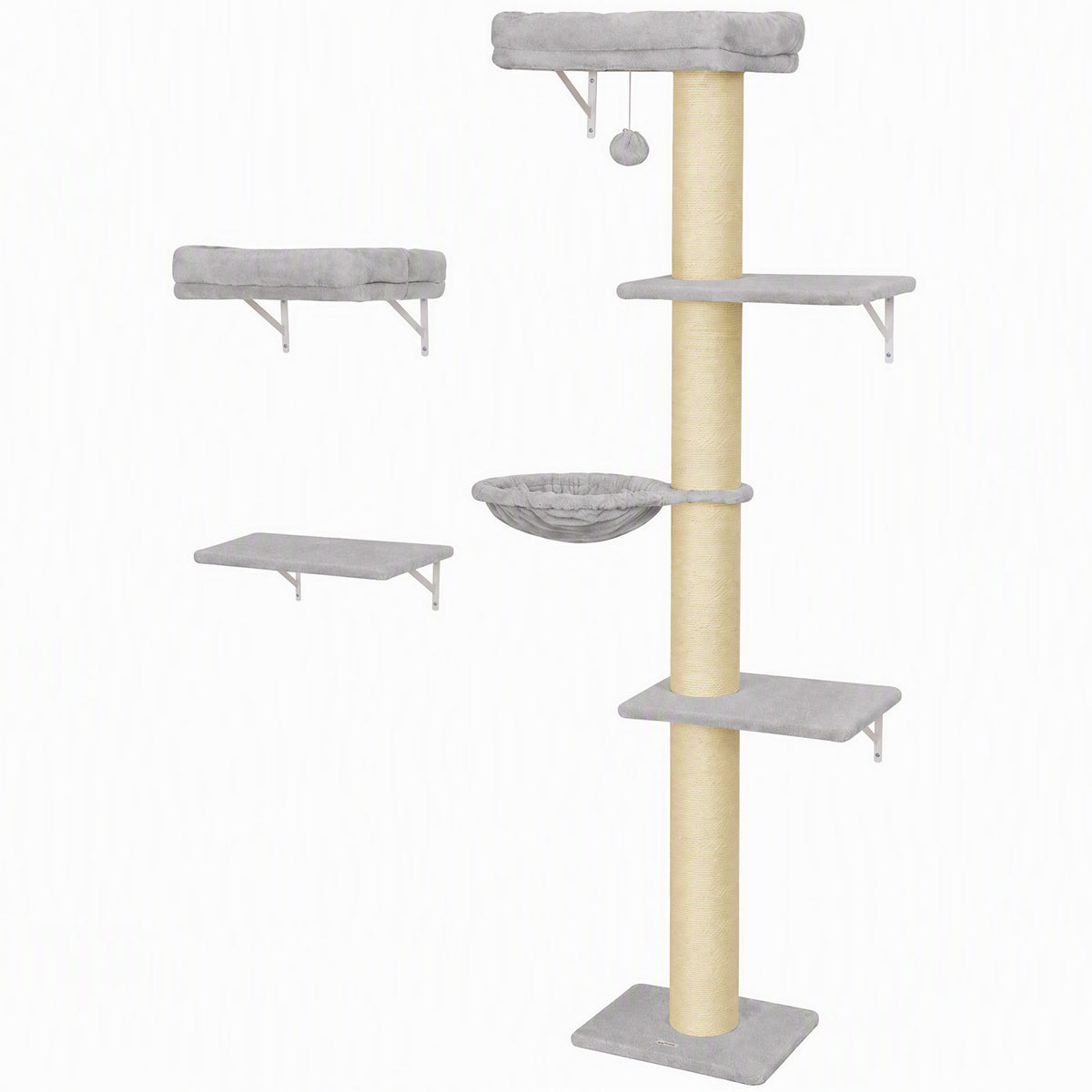 Kletterwand Katzen, 3-teilig Katzenkletterwand Set, Katzen Wandelemente mit Kratzbaum, Plattformen Hängematte