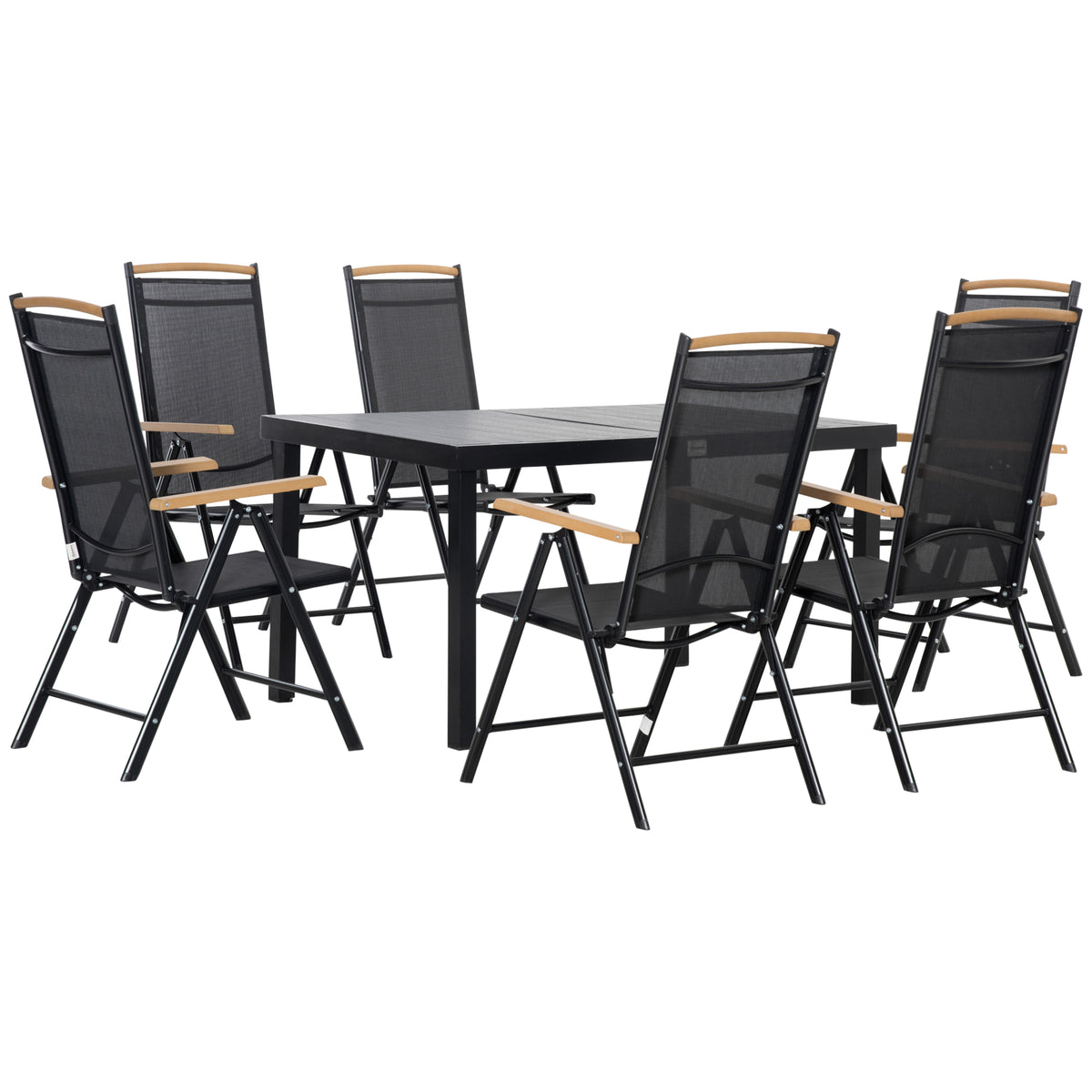 Sitzgruppe klappbar für 6 Personen 1 Tisch+6 Stühle Gartenmöbel Set Sitzgarnitur Aluminium Mesh Schwarz