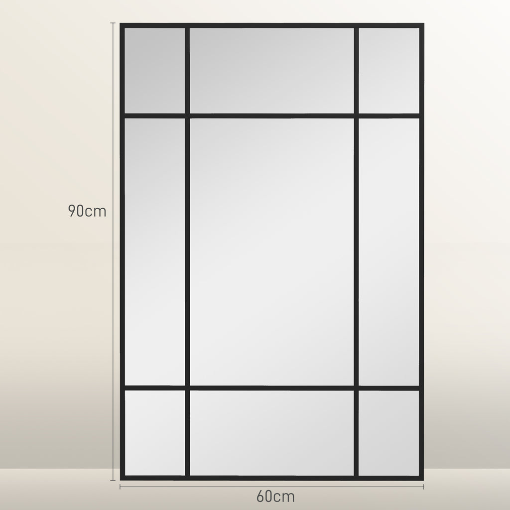 Wandspiegel, dekorativer Spiegel mit Metallrahmen, schwarze Streifen, Mehrschichtglas, 90B x 2T x 60H cm
