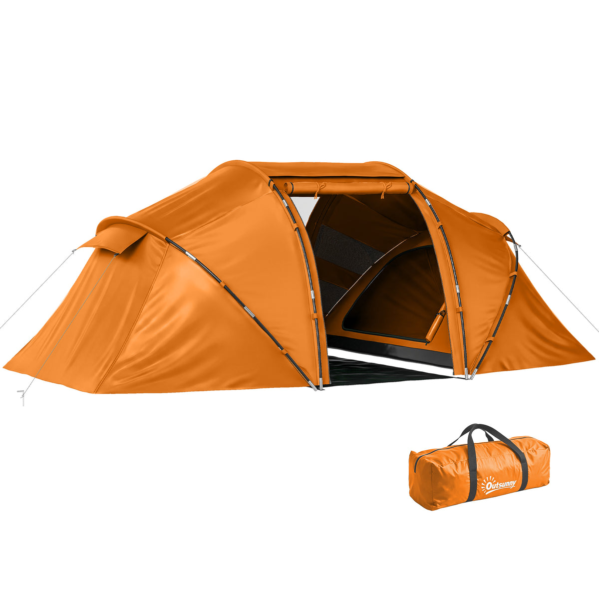 Tunnelzelt für 4 Personen, Campingzelt mit Tür, Bodenplane, 2000mm wasserdicht Orange