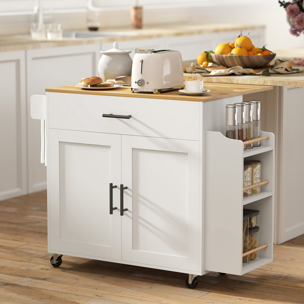 K¨¹cheninsel, K¨¹chenwagen auf Rollen, mit abklappbarer Arbeitsplatte, Schublade, Ablage, 120 x 68 x 85 cm, Wei?