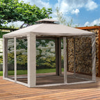  Outdoor Gazebo, 2-tier Roof with Netting, 295L x 295W x 263Hcm-Taupe