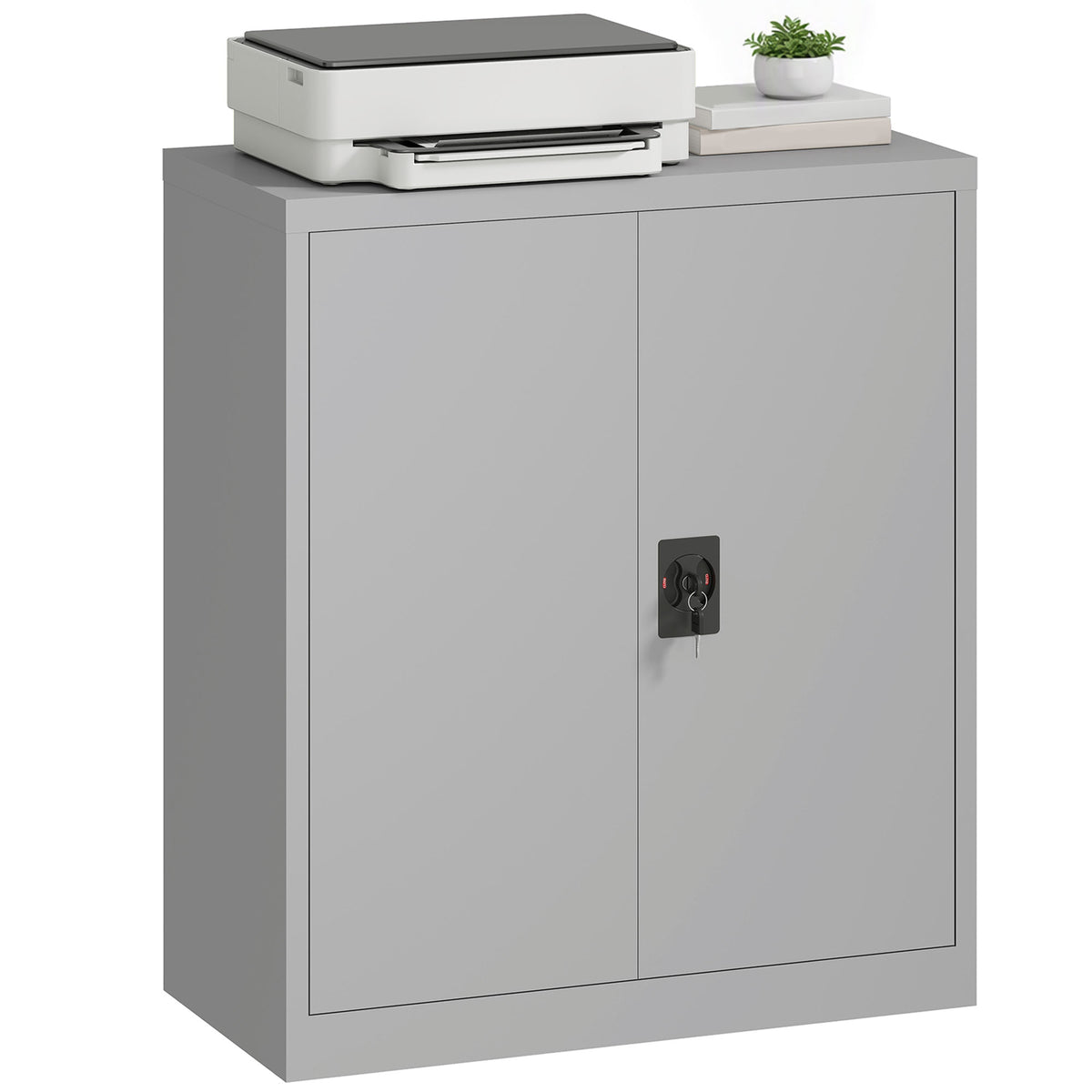 Aktenschrank Stahlschrank Mehrzweckschrank mit verstellbarem Regal und Schloss für Arbeitszimmer Wohnzimmer Grau