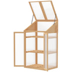 Mini-Gewächshaus, kleines Treibhaus mit Holzrahmen, Fenster und Doppeltür, 3 Regale, 70L x 50B x 120H cm, Braun
