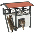 Cat House Outdoor w/ Balcony Stairs Roof, 77 x 50 x 73 cm, White