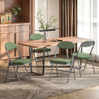 4er-Set gepolsterte Klappstühle, Faltbare Stühle mit Cordbezug, Rückenlehne, Metallrahmen, Grün