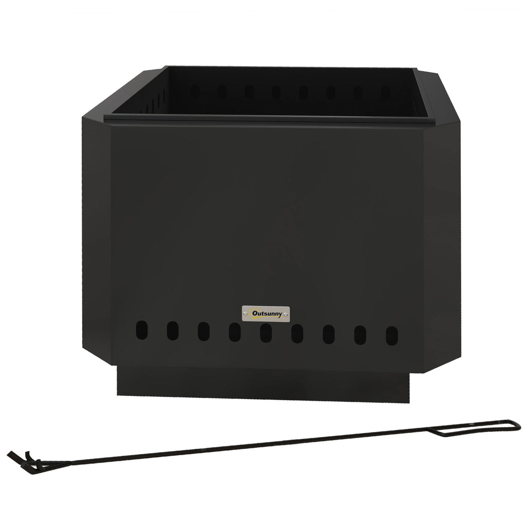 Smokeless Fire Pit, 48 cm Portable Wood Burning Firepit, Square Metal Bonfire Stove with Poker, Black