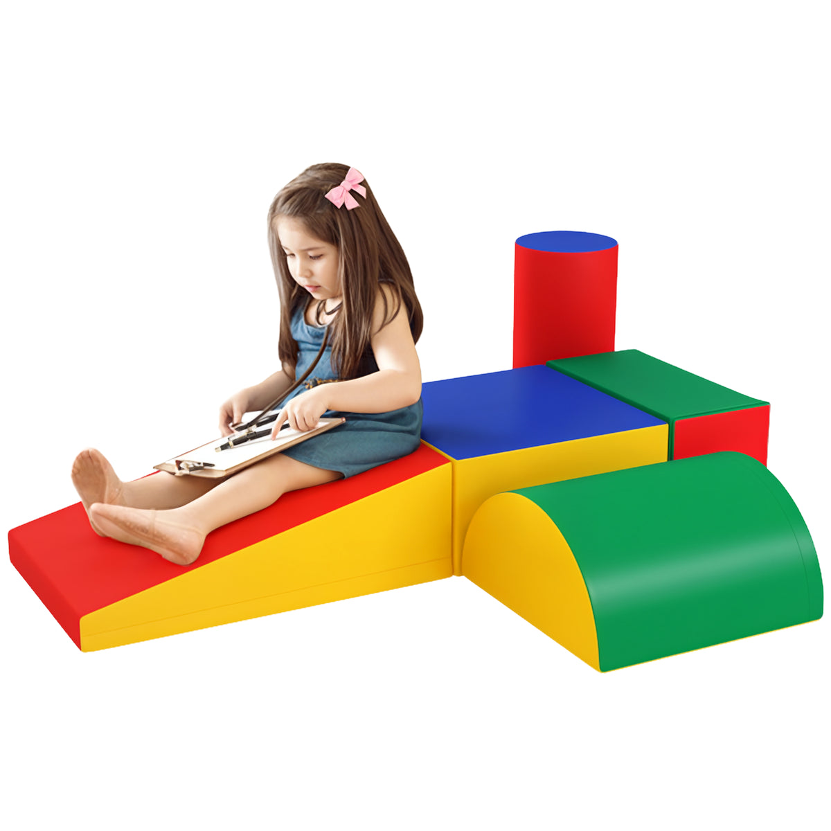 5 Piece Soft Safe Foam Playset, Climb and Crawl Activity Toy for Toddlers, Yellow