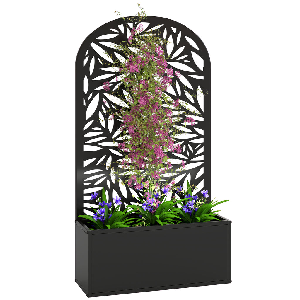 Metal Garden Bed for Garden with Trellis, Wall Mounted or Freestanding Raised Planter with Curved Privacy Screen