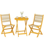 Balkonmöbel Set 3 teilig Polyrattan Holz klappbar Gartenmöbel Set mit Tisch 2 Stühle, Atmungsaktiv