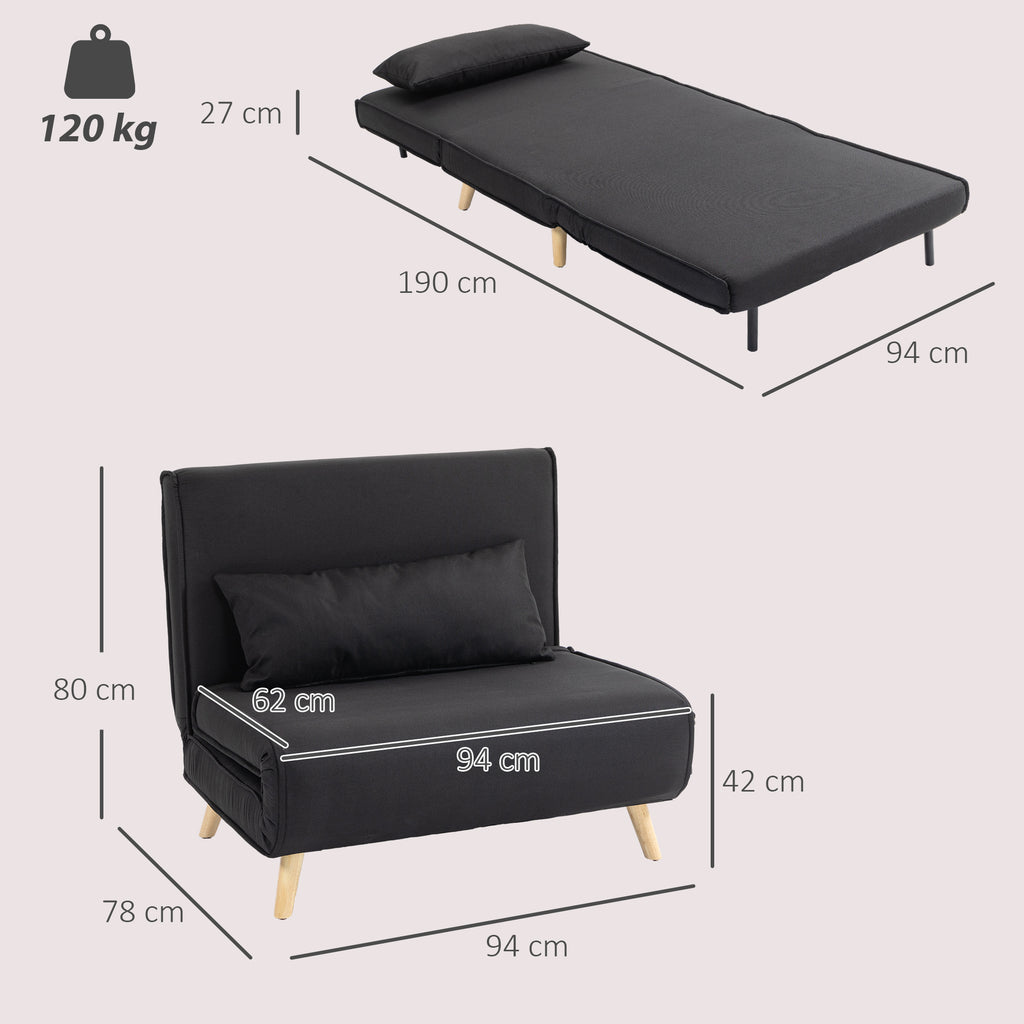 Relaxsessel mit Bettfunktion, f¨¹r 1 Person, Modern-Design, bis 120 kg, 94x78x80cm, Schwarz