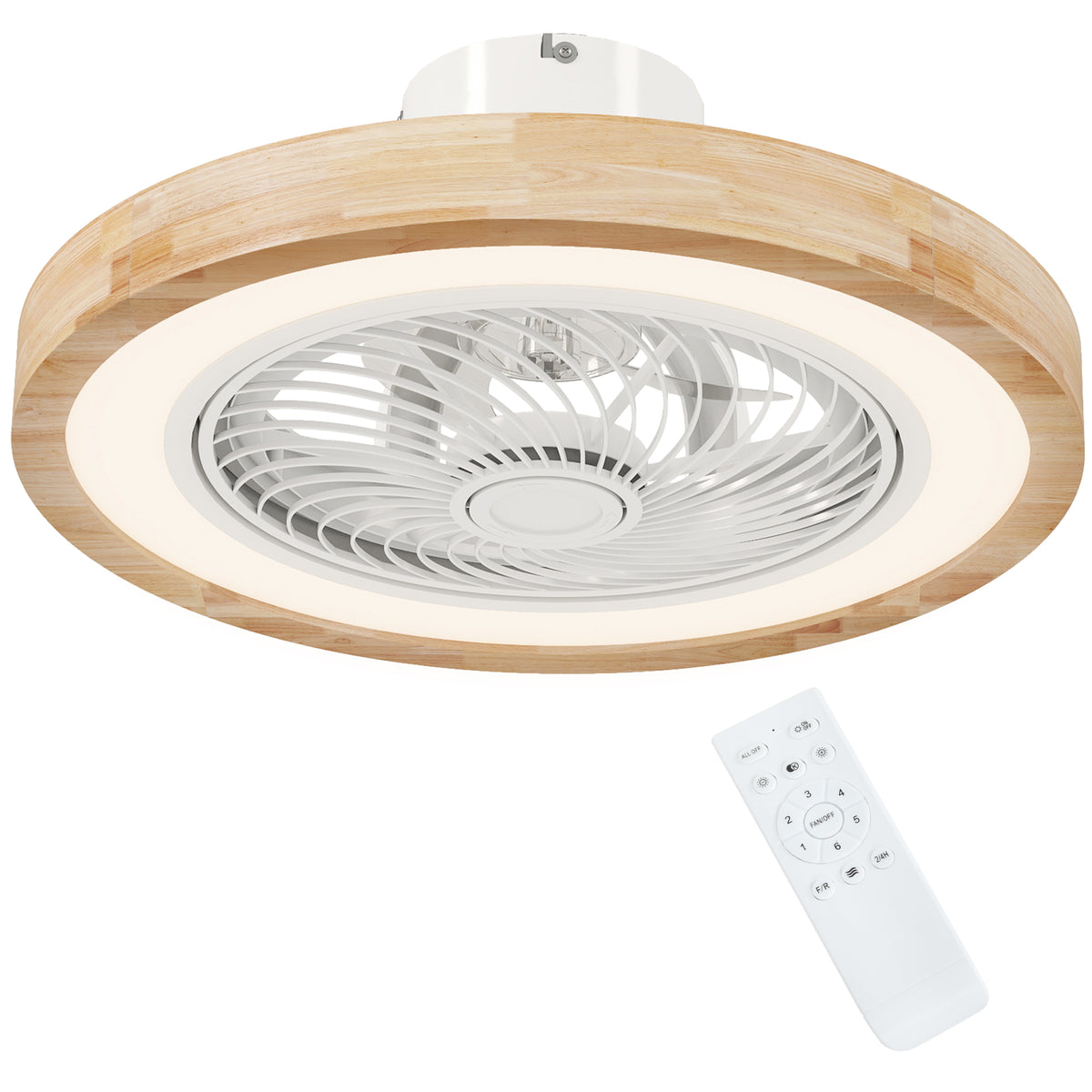 Deckenventilator mit Lampe und Fernbedienung, 6 Geschwindigkeiten, einstellbare Helligkeit, leiser Motor, Hellbraun