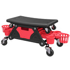 Rolling Mechanic Stool, 135kg Capacity Workshop Stool with 360° Swivel Wheels, Roller Creeper Seat with Slide Out Tool Trays, Drawer, Bottle Holders for Garage, Shop, Auto Repair, Red