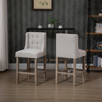2er-Set Barhocker mit Knopfheftung, Massivholz, inkl. Fußstütze, 47 cm x 50 cm x 101 cm, Grau + Natur