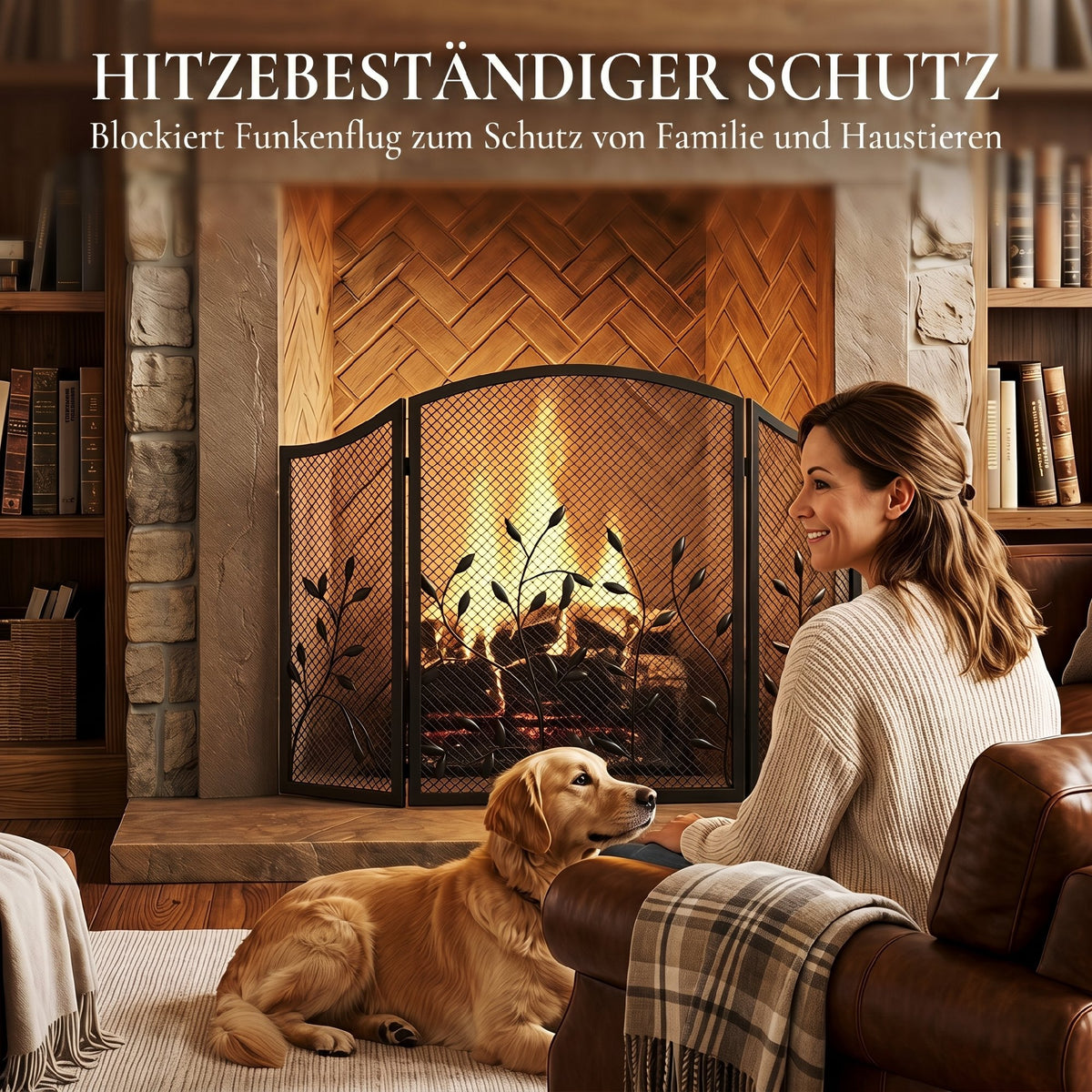 OMCOM Kaminschutzgitter, 3-Teiliger Klappbarer Kaminschutz 122 x 75 cm