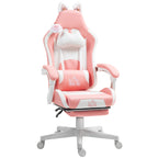 Gaming-Sessel mit Katzenohren, neigbare Lehne, ausziehbare Fu?st¨¹tze, bis 120 kg, Rosa/Wei?