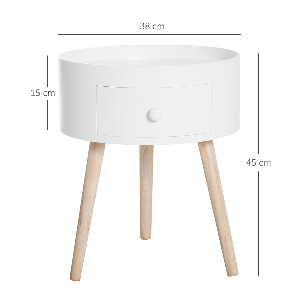 Couchtisch mit Schublade, rund, Skandi-Design, Schutzrand, Holz, ?38 x H45 cm, Wei?
