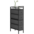 4 Drawer Fabric Dresser Chest of Drawers, Slim Storage Cabinet with Steel Frame for Small Spaces, Bedroom, Black