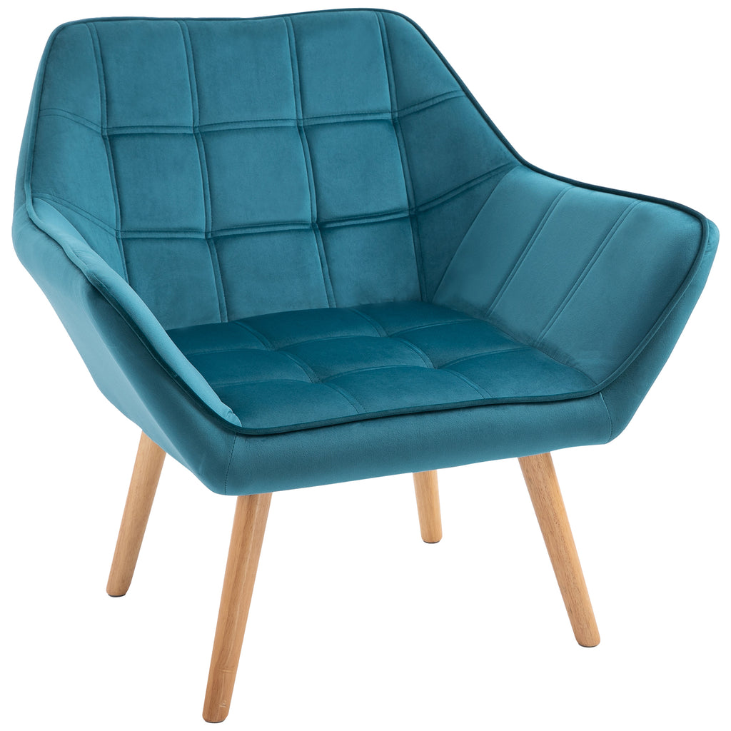  Modern Armchair, Accent Chair with Wide Arms, Slanted Back and Rubber Wood Legs for Living Room, Bedroom, Home Office, Blue