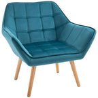  Modern Armchair, Accent Chair with Wide Arms, Slanted Back and Rubber Wood Legs for Living Room, Bedroom, Home Office, Blue