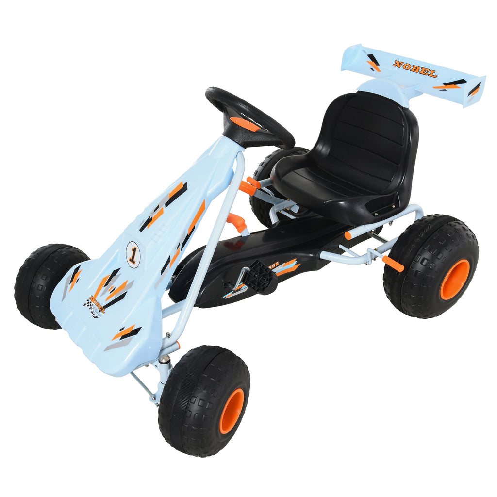 Gokart Tretauto mit Handbremse, verstellbarem Sitz, Pedal, Vor- und Rückwärtsgang, Kettcar Tretfahrzeug Kinderfahrzeug Kinderspielzeug Pedal-Gokart für Kinder ab 3 Jahren Hellblau