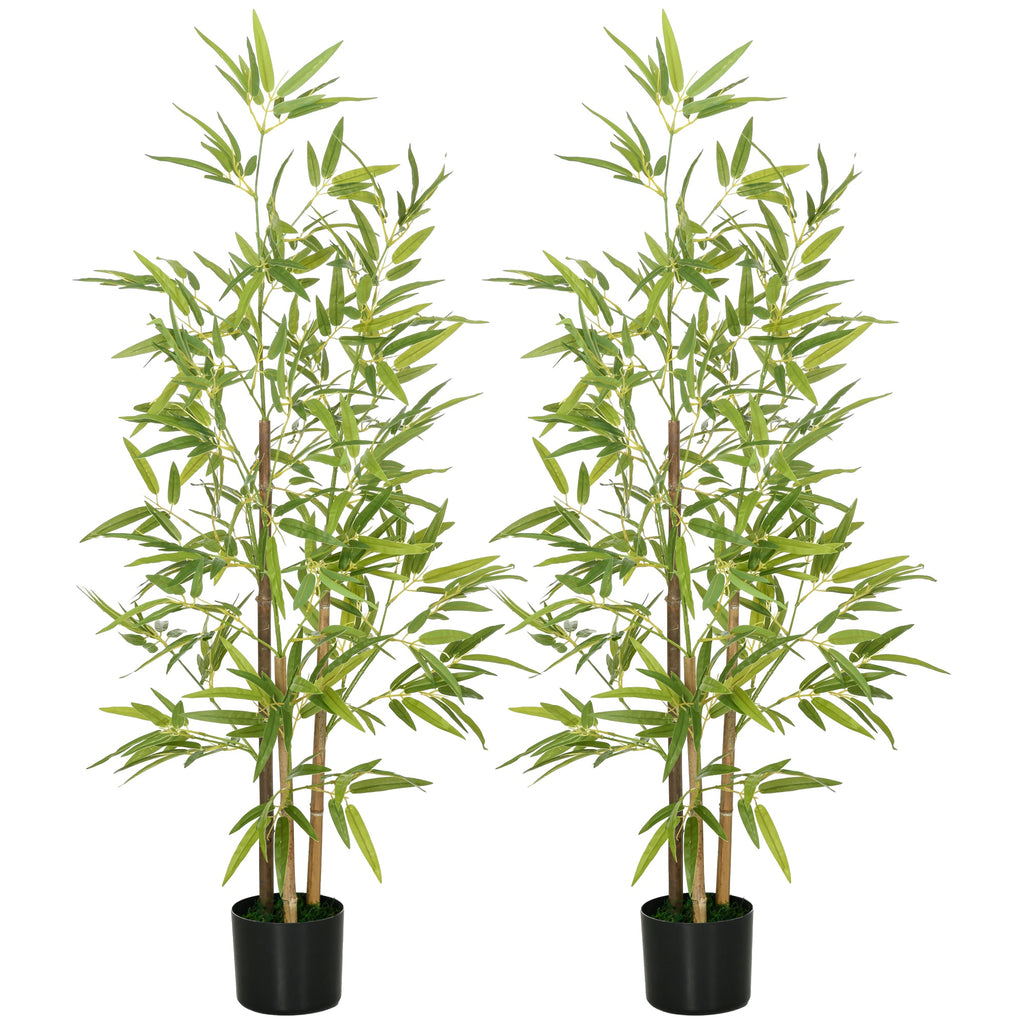Bambus-Kunstbaum 2er-Set, 3 St?mme, pflegeleicht, 120 cm, Zementtopf, Gr¨¹n