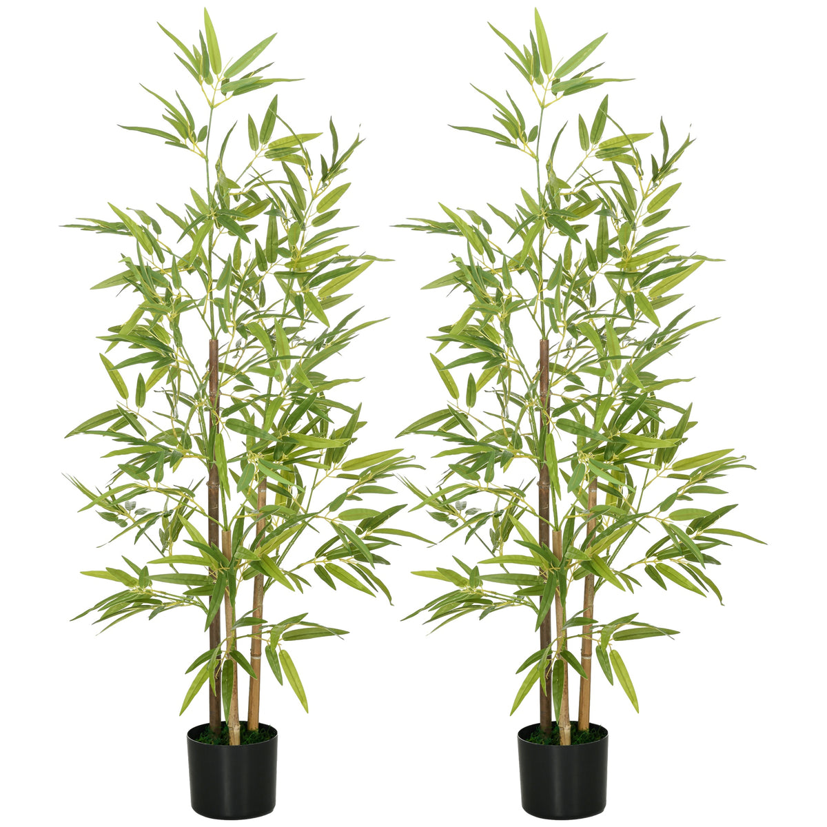 Bambus-Kunstbaum 2er-Set, 3 St?mme, pflegeleicht, 120 cm, Zementtopf, Gr¨¹n