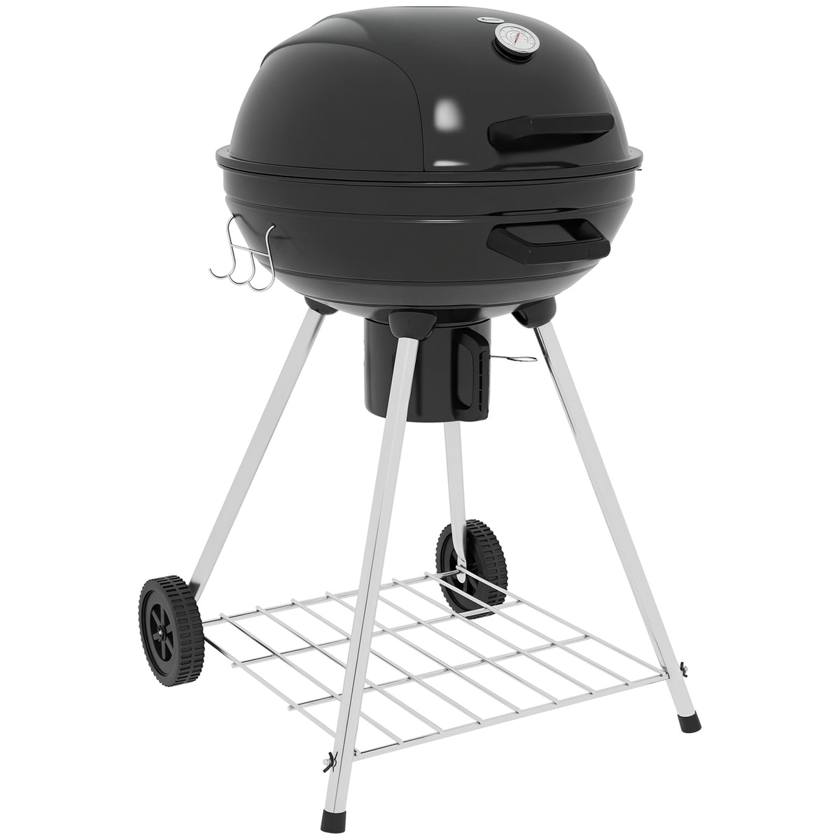 Kugelgrill, Ø54 cm Grillrost, Warmhalterost, Ablage, Aschefach, Thermometer, 55 x 65 x 89 cm, Schwarz
