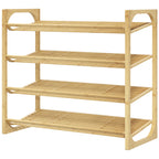 Schuhregal aus Bambus, 15,5 cm Regalh?he, bel¨¹ftetes Latten-Design, 76 x 33 x 67 cm, Naturholz-Effekt