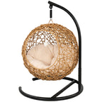 Katzenbett Rattan Katzenhöhle mit Waschbarem Kissen und Spielball, für Katzen bis 10 kg, 45 x 41 x 75 cm, Hellbraun