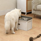 Stainless Steel Raised Dog Bowls, with 21L Storage Drawer for Large Dogs and Cats - White