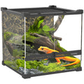 Reptile Glass Terrarium with Stone Background, Front Ventilation, Escape-Proof Knob Lock, 30 x 30 x 30 cm, Black