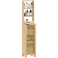 Badezimmerschrank schmal, Hochschrank mit 3 offenen Regalen, verstellbaren Regalen, Lamellent¨¹r, 34 x 30 x 170 cm Natur