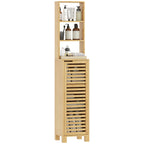 Badezimmerschrank schmal, Hochschrank mit 3 offenen Regalen, verstellbaren Regalen, Lamellent¨¹r, 34 x 30 x 170 cm Natur