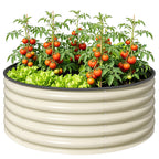 Galvanised Raised Garden Bed with Safety Edging, Outdoor Raised Planter Box with Gloves, 120 x 120 x 43cm, Cream White