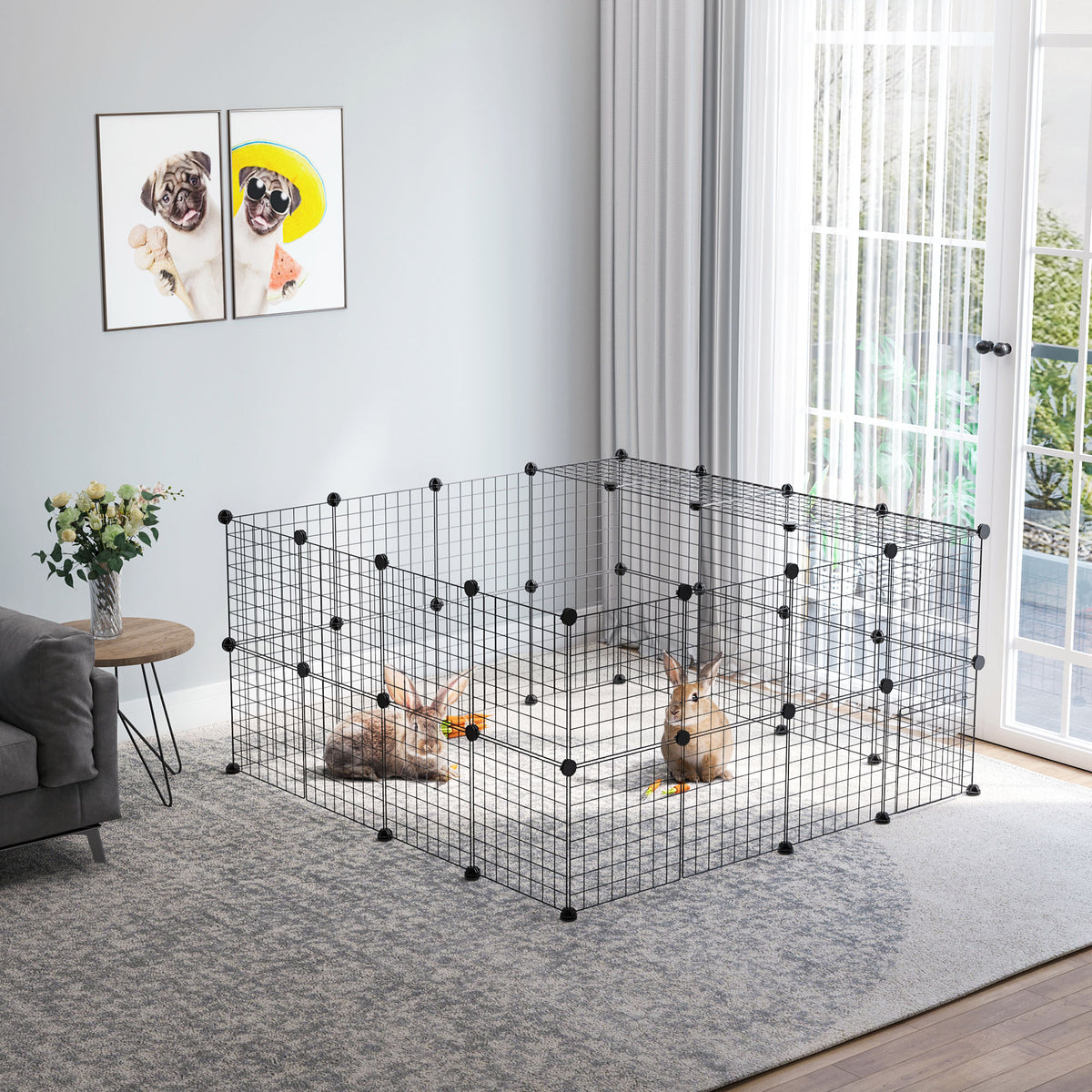 DIY Pet Playpen Metal Wire Fence Indoor Outdoor Rabbit Small Animals Cage 36 Panel Enclosure Black