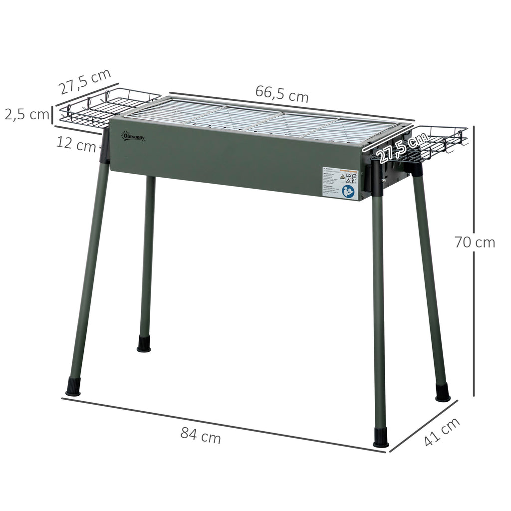 Holzkohlegrill, 2x Grillrost, 1x Kohlegitter, 2x Seitenkorb, rostfreier Stahl, dunkelgrün, 94 x 39 x 70 cm