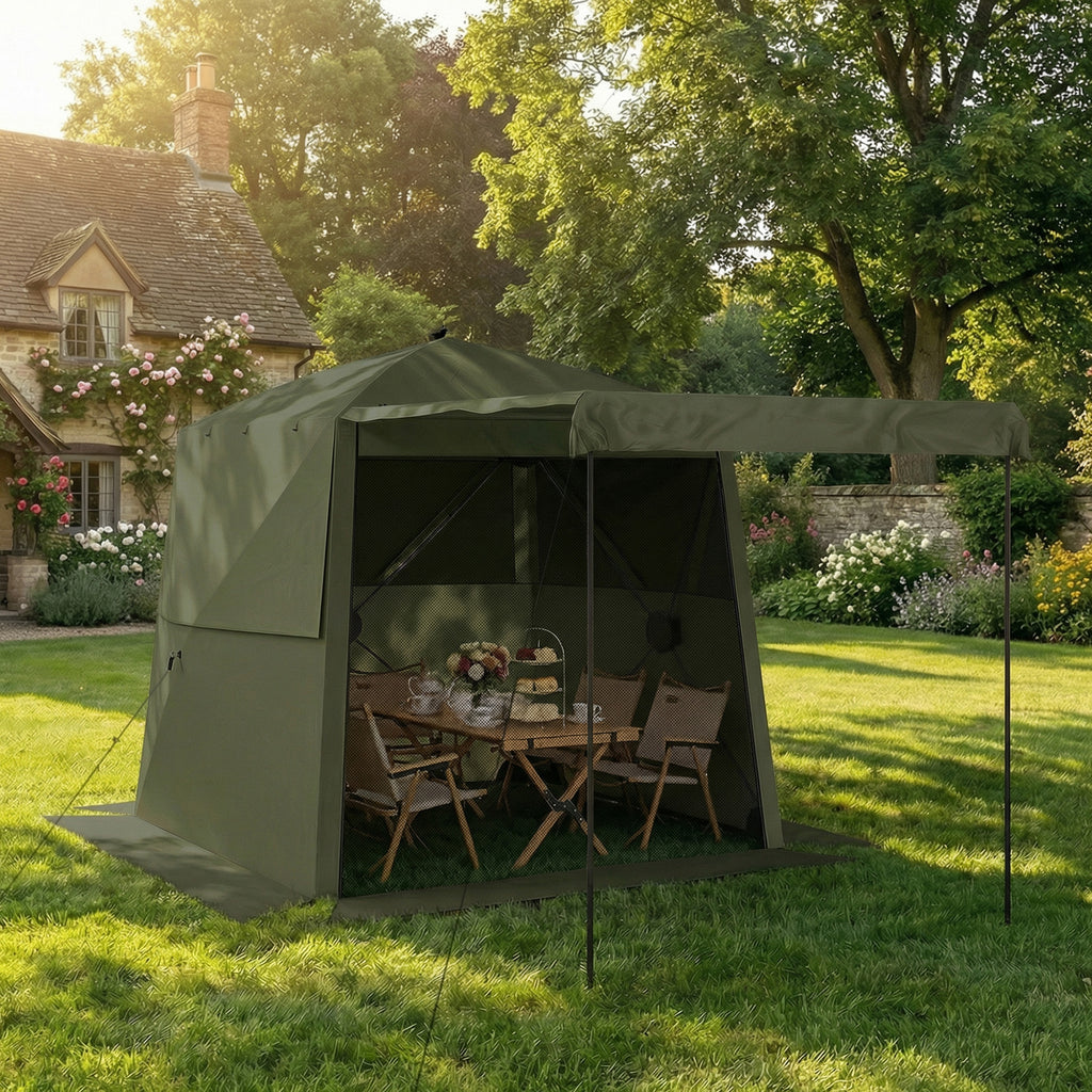 Pop Up Gazebo Waterproof Instant Shelter with Awning Mesh Windows for Camping Patio 2 x 2 m, Army Green