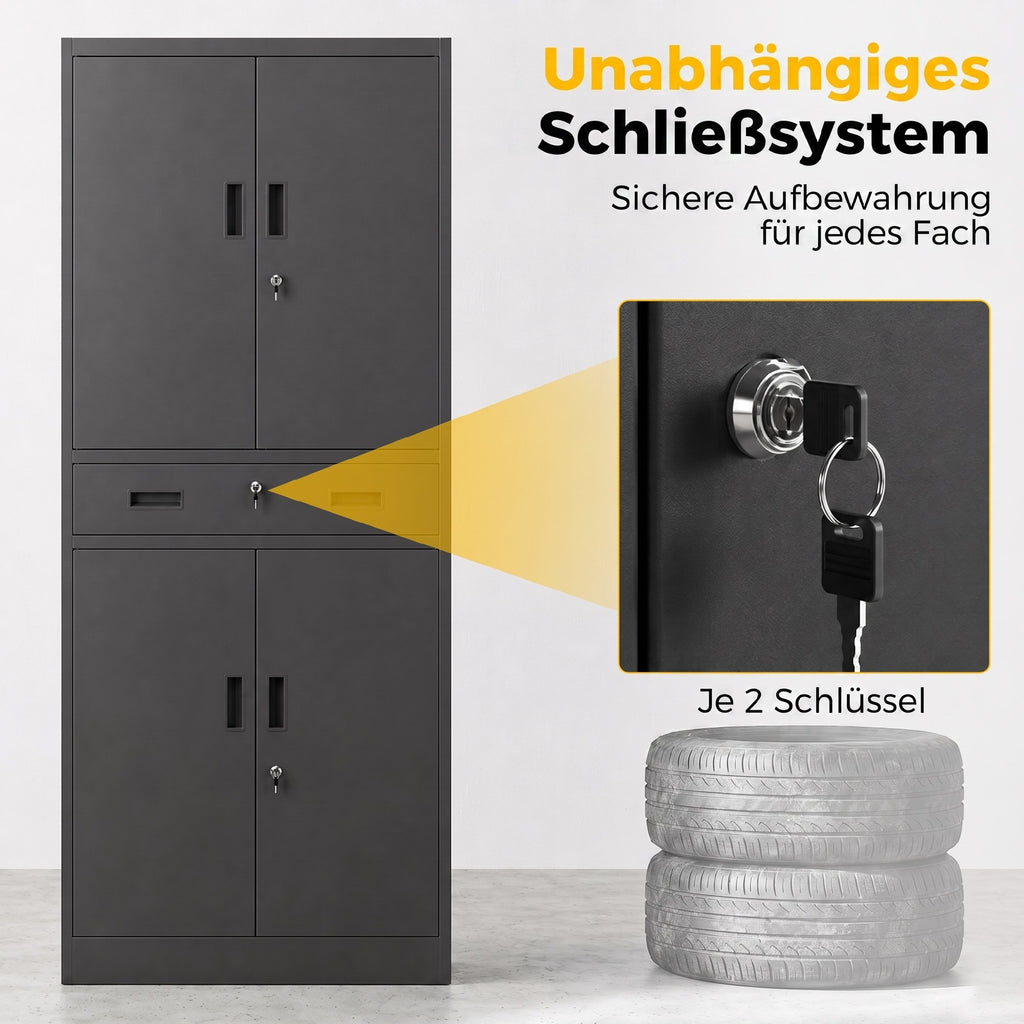 Metal Storage Cabinet, 180cm Tall Tool Cabinet with Locking Doors, Drawer and Adjustable Shelves, Black