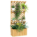 52L Wooden Planter, with Trellis and Shelves - Natural Finish